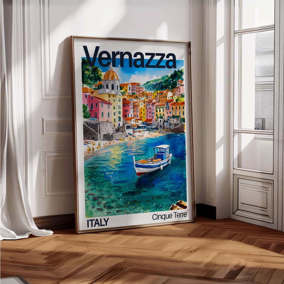Vernazza Italy Watercolor Art Print: Cinque Terre Coastal Village ...