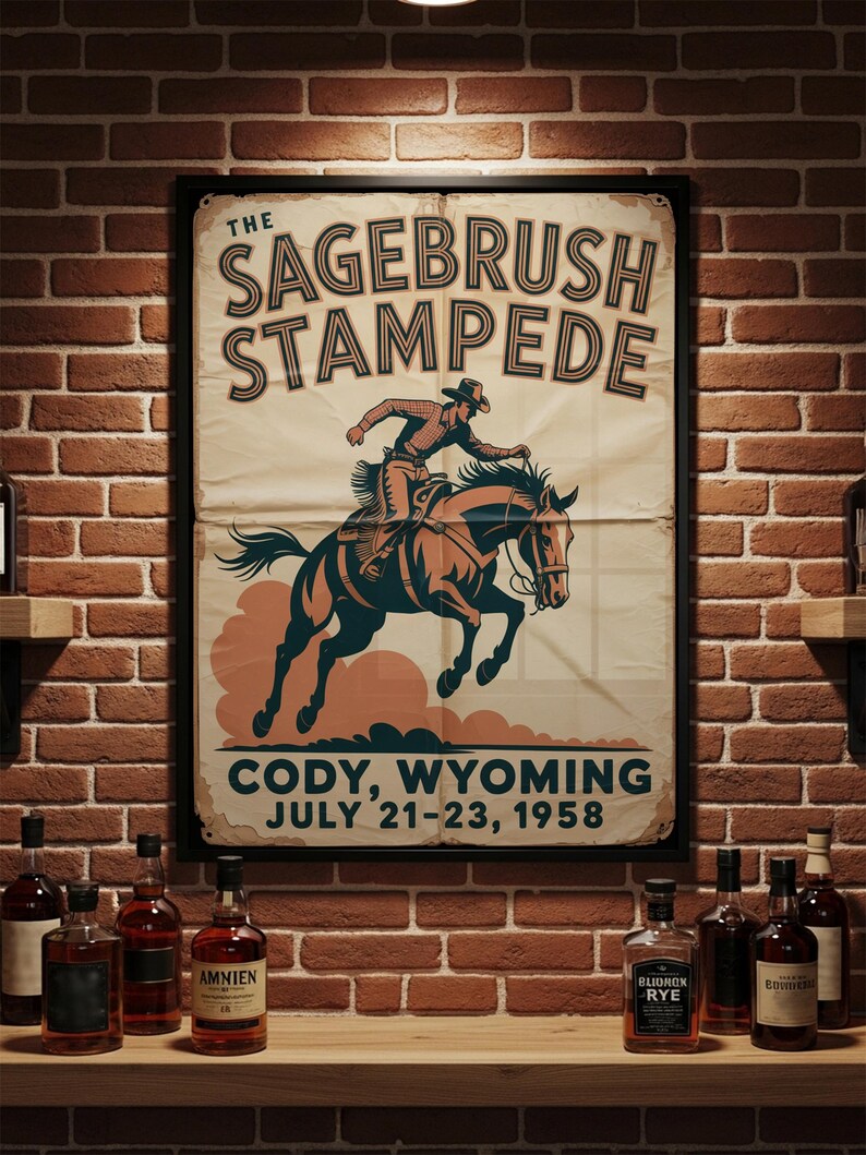 Western Wall Art, Vintage Cody Wyoming Rodeo Poster, Cowboy Horse Print ...
