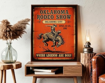Vintage Oklahoma Rodeo Show Poster, Retro Western Wall Art