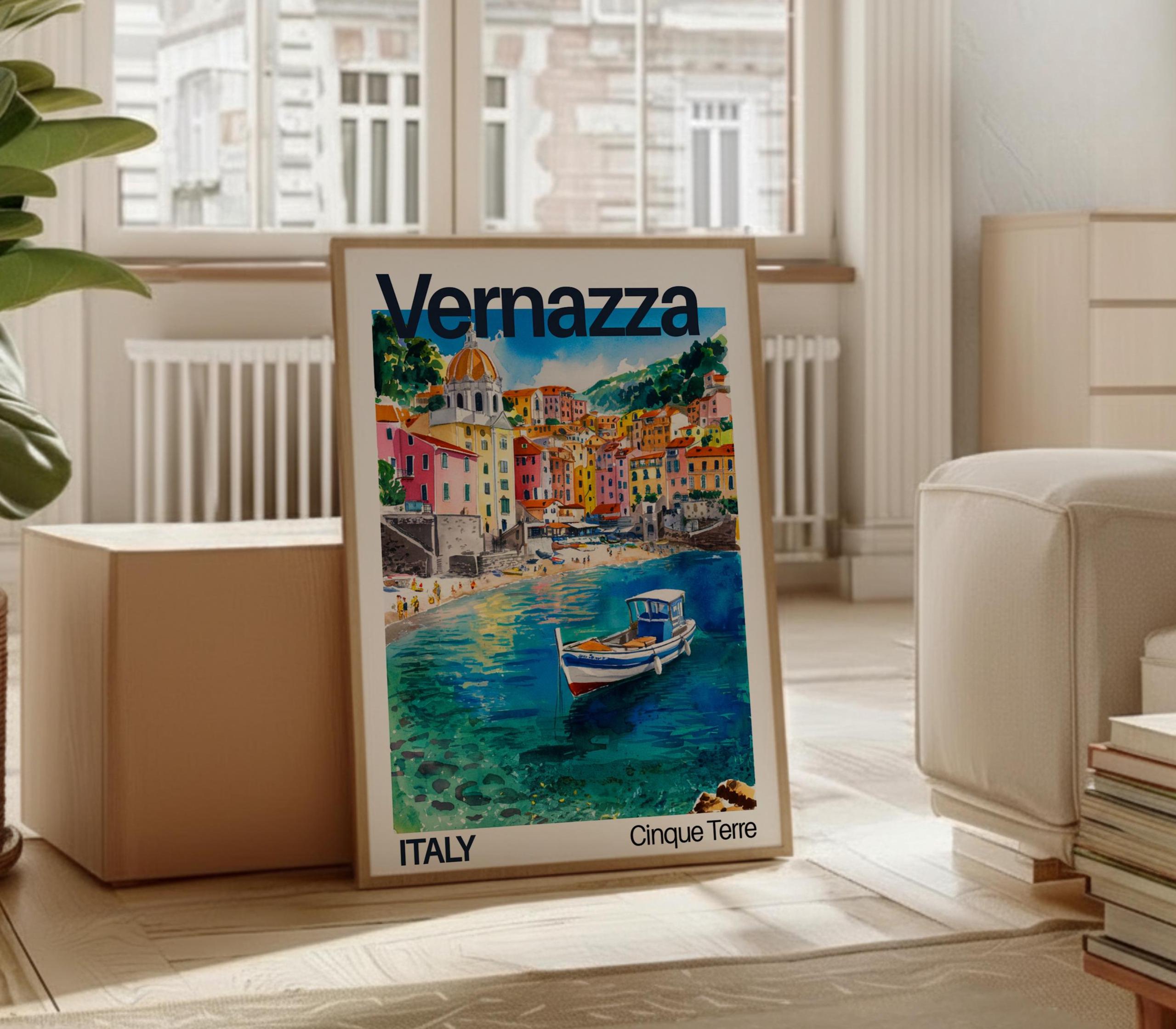 Vernazza Italy Watercolor Art Print: Cinque Terre Coastal Village ...