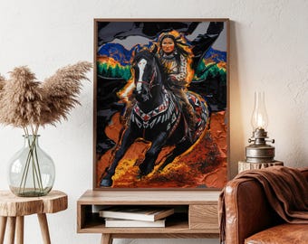 American West Tribal Art Poster: Woman and Horse Soulful Equestrian Wall Art