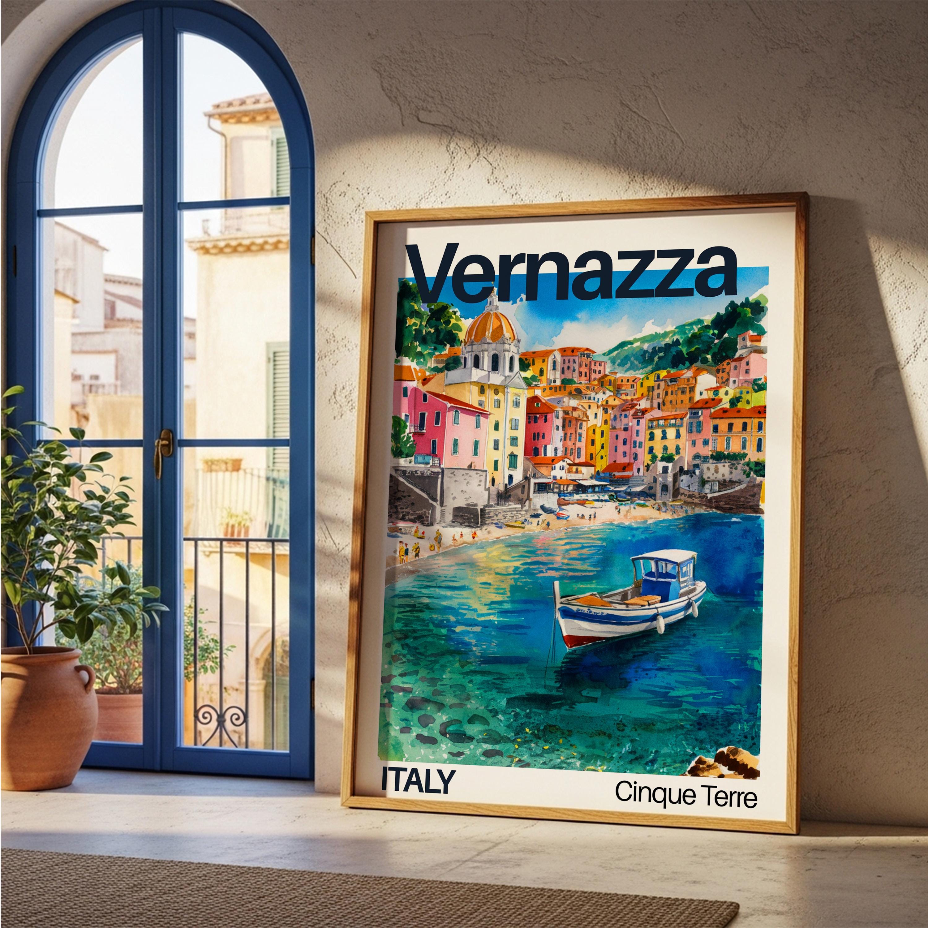 Vernazza Italy Watercolor Art Print: Cinque Terre Coastal Village ...