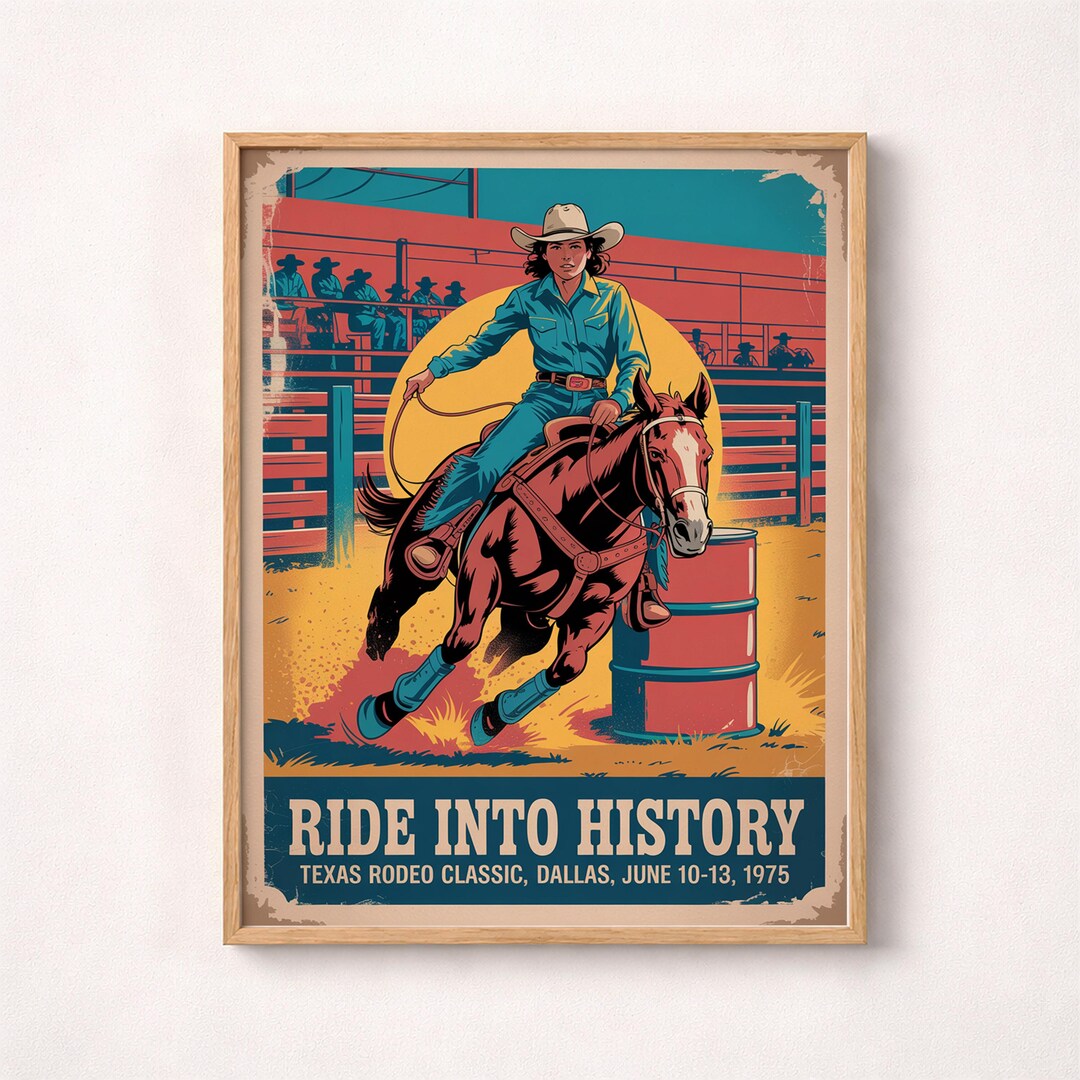 Vintage Cowgirl Barrel Racing Poster, Retro Texas Rodeo Art - Etsy