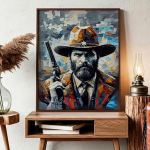 Western Gunslinger Sheriff Print, Modern Textured Cowboy Wall Art