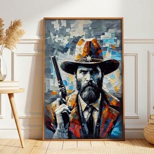Vintage Western Cowboy Art Canvas Print: Rustic Wild West Gunman Painting Wall Decor