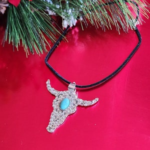 Diamond Gem Bull Pendant with a Turquoise Gem
