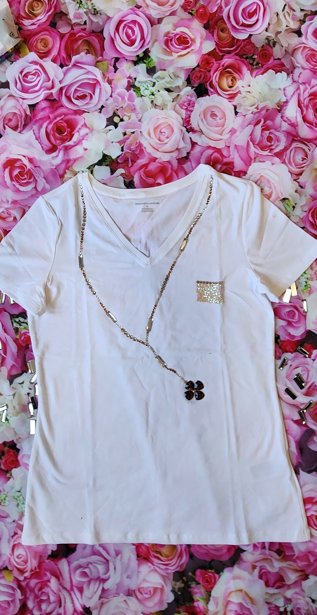 Women's Tshirt With Necklace Sequence and Gem Flower Etsy