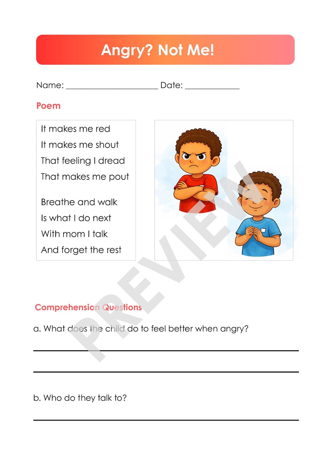 Grade 2–3 Poetry Worksheet | Reading Comprehension & SEL | ESL Friendly ...