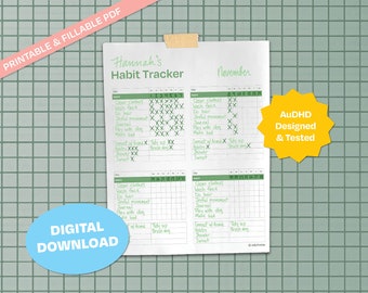 Adult ADHD Habit Tracker, Adult Autism Habit Tracker, Habit Tracker, Habit Tracker Digital, Habit Tracker Printable, Neurodivergent