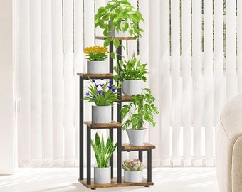 6 Tier Wood Metal Plant Stand Indoor | Plant Holder | Tall Plant Stand | Modern Plant Stand | Planter Stand | Housewarming Gift