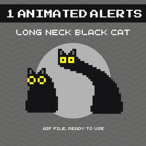 Animated Pixel Long Neck Black Cat Twitch Alert | Pixel Art Alert for Streamer, Vtuber | Cute Funny Meme | Follower Subscription Donation