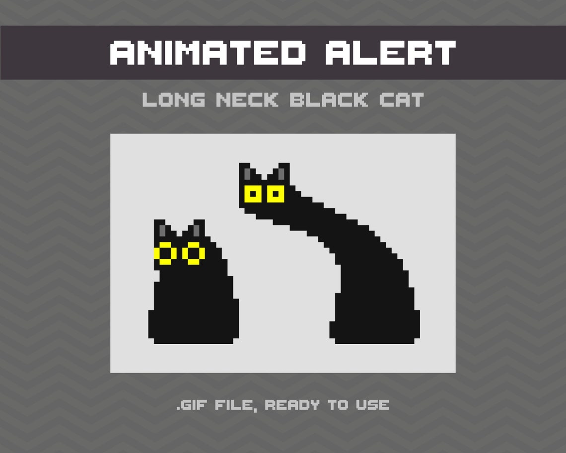 Animated Pixel Long Neck Black Cat Twitch Alert Pixel Art Alert for