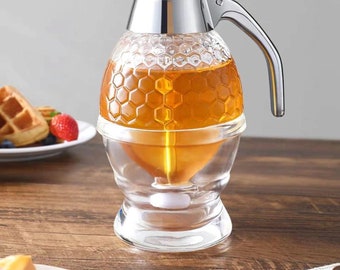 Honigspender mit Ständer, süßes dekoratives Geschenk für Teeliebhaber zum Muttertag, Acryl-Sirupspender, Wabenspender, Glas, auslaufsicher
