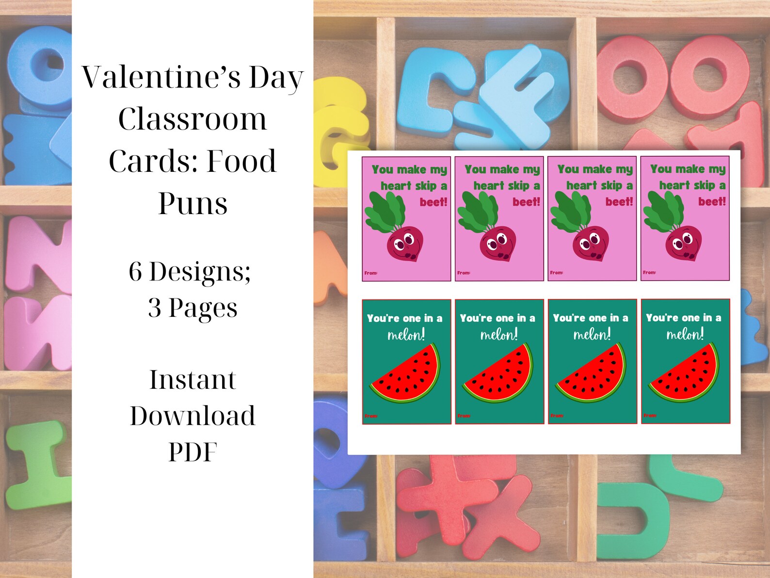 Food Pun Valentine Classroom Cards Printable | Classroom Valentine ...