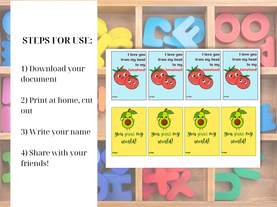 Food Pun Valentine Classroom Cards Printable | Classroom Valentine ...