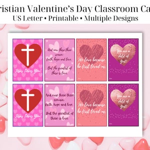 Biglietti di San Valentino cristiani per la classe stampabili/Cartoline di San Valentino per la classe per bambini/Etichette regalo di San Valentino/Scambio in classe per bambini stampabili