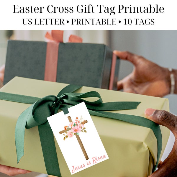 Easter Cross Gift Tag Printable | He is Risen, Jesus, Religious Easter Gift Tag | Kids Easter Basket Tag | Easter Treat Bag, Party Favor Tag