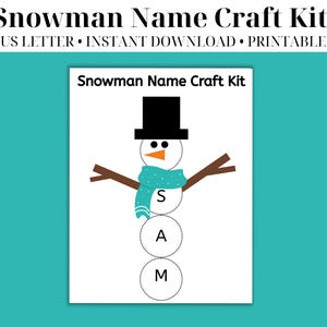 Kit de manualidades con nombre de muñeco de nieve imprimible / Práctica de reconocimiento de letras y ortografía de nombres / Actividad para niños pequeños, preescolar, jardín de infantes / Escuela, educación en el hogar