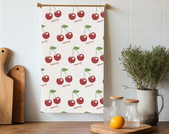 Cherry Pattern Cotton Kitchen Tea Towel | Fruit, Kitchen Decor | Gift for Foodie, Chef, Garden Lover | Hostess, Mothers Day, Birthday Gift