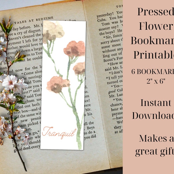 Pressed Flower Bookmark Printable | Gift for Readers, Booklovers | Reading Journal Marker | Flower, Floral Art Bookmark | Gift for Gardner