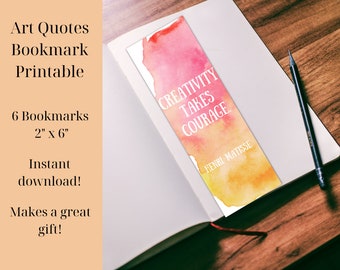 Art Quotes Printable Bookmarks | Gifts for Art Lovers | Gifts for Booklovers | Abstract Art Bookmarks | Gift for Art, Literature Teachers