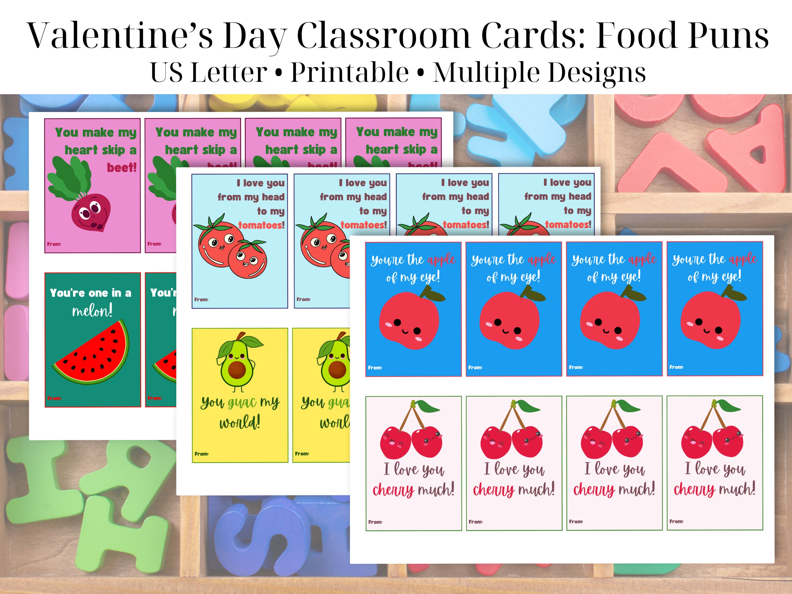 Food Pun Valentine Classroom Cards Printable | Classroom Valentine ...