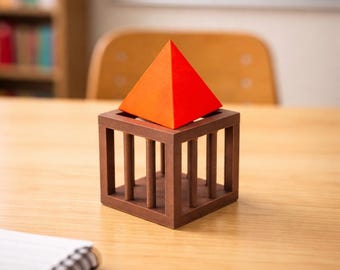 Pyramid In A Cage Puzzle Impossible Packing Challenge Unique Fathers Day Gift - Geometry Illusion Toys and Games For Men - Cool Gadgets