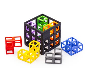 Soma Cube in Farmacia Puzzle ~ Interlocking Soma Cube with Hidden Pin Cage | Hard 3D Printed Brain Teaser by Volker Latussek ~ ADHD Gift