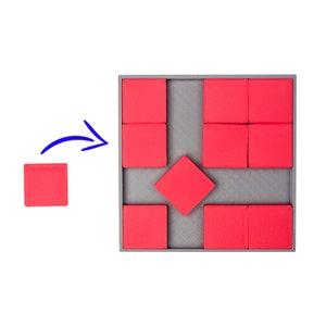 Impossible puzzle. Fit all 11 squares into the frame.