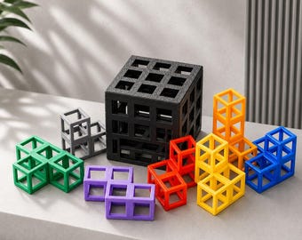 Soma Shaker Cube Puzzle 7 Piece Packing Challenge - Hard Brain Teaser For Adults - 3D Printed Logic Puzzle Unique Math Gifts For Dad