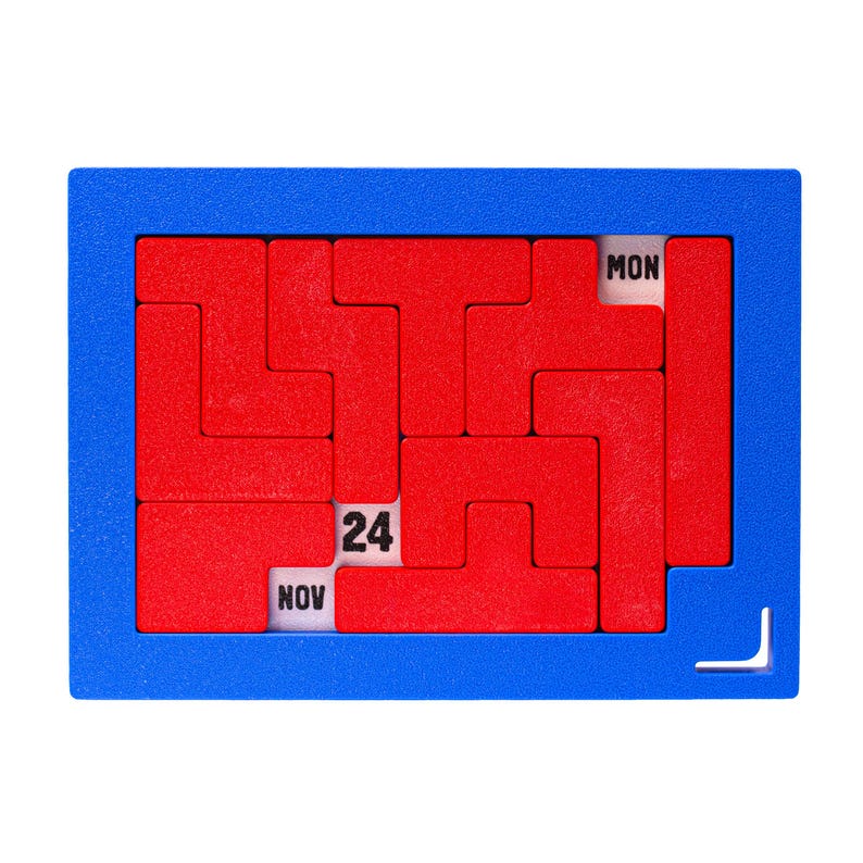 Kalenderpuzzel van PuzzleguyStore - 7 jaar dagelijkse kalenderpuzzel voor volwassenen - 3D-geprinte spellen en puzzels cadeau voor hem - inpakpuzzel Blue/red