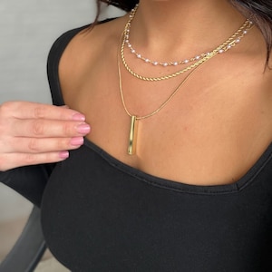 18K Gold Filled Layered Necklace Set | Pearl Necklace Set | Dainty Gold Necklaces | Minimalist Layering Necklaces | Jewelry Gift for Her