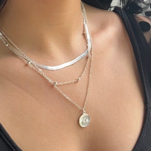 Dainty Silver Layered Necklace Set | Multi Layer Disc Necklace | Minimalist | Gift for Her