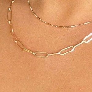 18K Gold Filled Paperclip Chain Necklace | Gold Necklace Set | Minimalist Layered Necklace | Jewelry Gift for Her