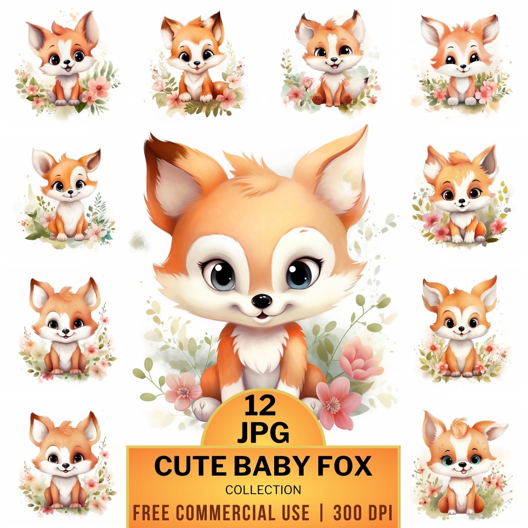 12 Cute Baby Fox Clipart High-quality JPG Watercolor Animal - Etsy