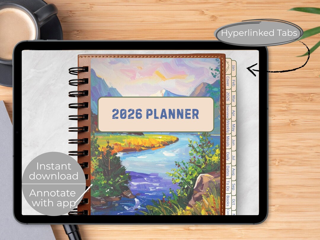 2026 Digital Planner | Mountain Landscape | Hyperlinked Planner for ...