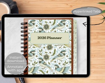 2026 Digital Planner | Vintage Bird and Floral Theme | Hyperlinked GoodNotes & Notability Planner | Nature Inspired Digital Journal