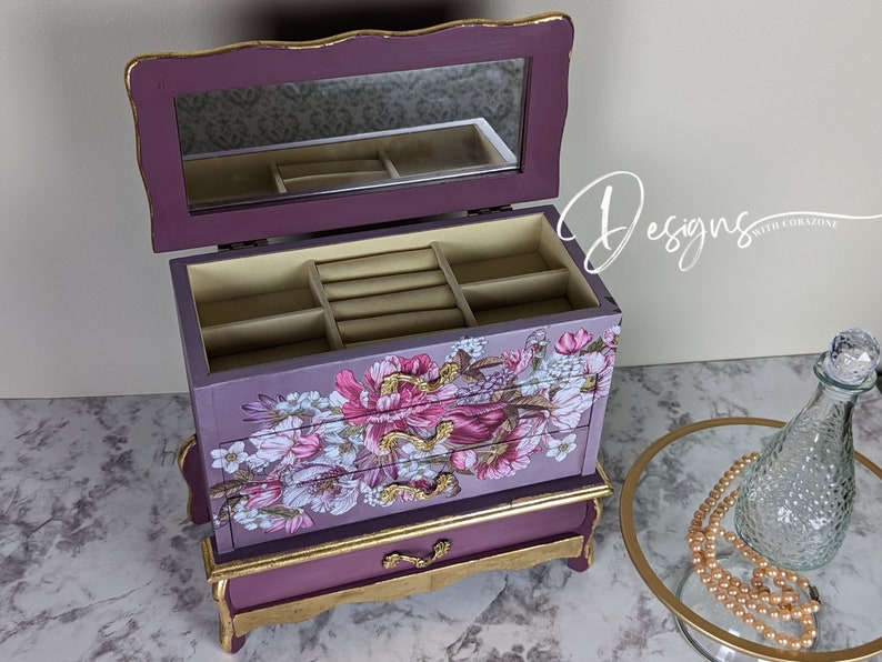 Purple Floral French Provincial Jewelry Box With Gold Leaf Etsy