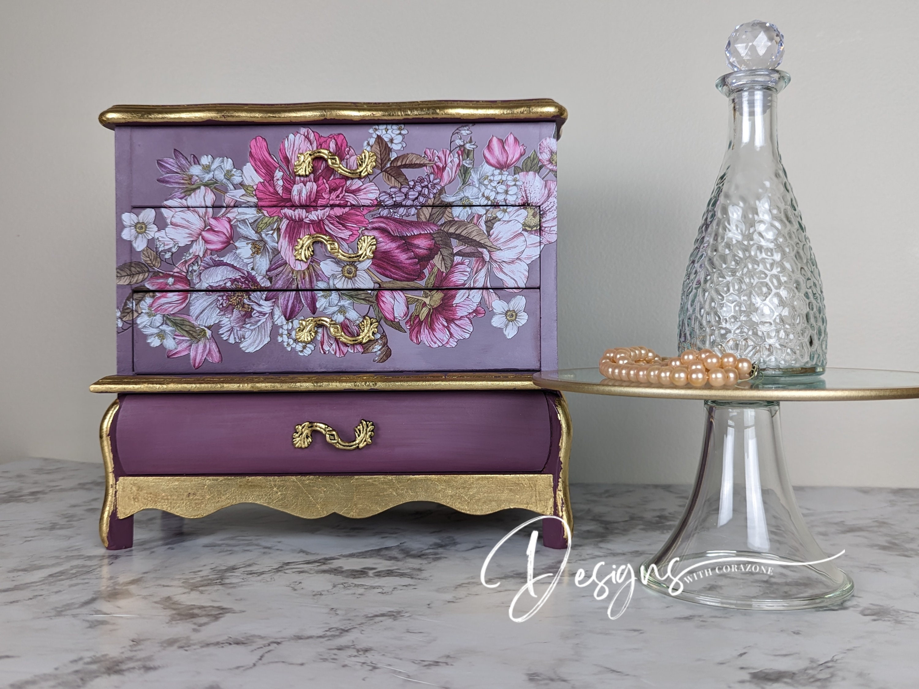 Purple Floral French Provincial Jewelry Box With Gold Leaf Etsy