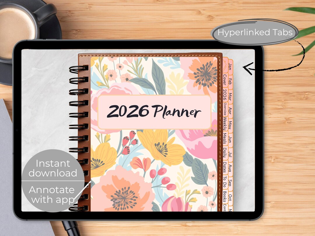 2026 Digital Planner | Vibrant Flowers | Hyperlinked Planner for Ipad ...