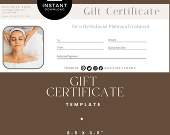 Facial Gift Certificate, Canva, Ivory Voucher, For Her Spa, Voucher Skin, Instant Download, Wellness Gift,  Editable Gift Card, Gift SF-I002