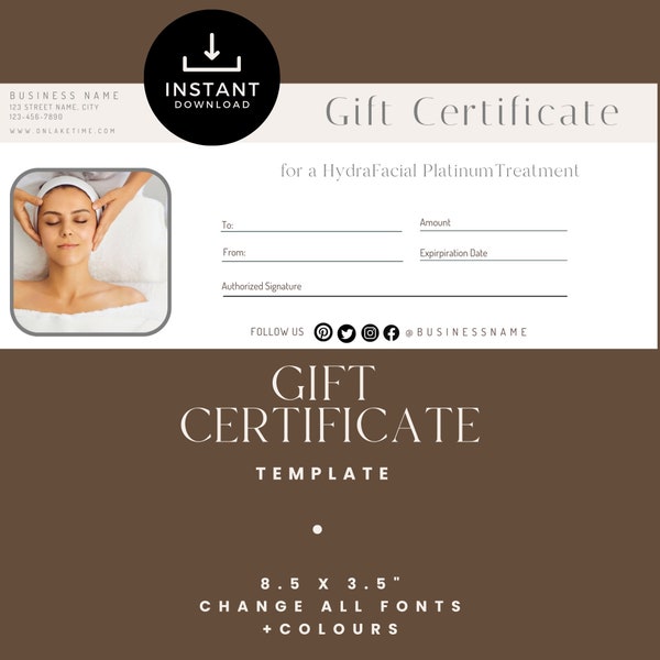 Facial Gift Certificate, Canva, Ivory Voucher, For Her Spa, Voucher Skin, Instant Download, Wellness Gift,  Editable Gift Card, Gift SF-I002