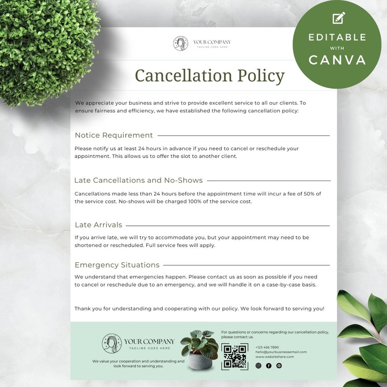 Editable Salon Cancellation Policy, Salon Tools, Hair Salon, Small ...