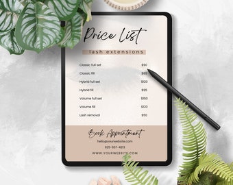 Price List Template, Lash Tech Template, Instant  Download, Beauty Price List,  Canva, Business Price List, Salon Menu, Add Logo PL-LB