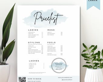 Light Pink Editable Service Menu Canva Template, Electronic Business Price List, Boutique Beauty Salon Nail Makeup Hair Service Menu, PL-PHS