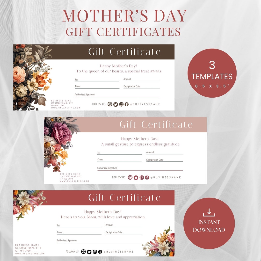 MOTHER'S DAY Gift Certificate, Printable Editable Template ...