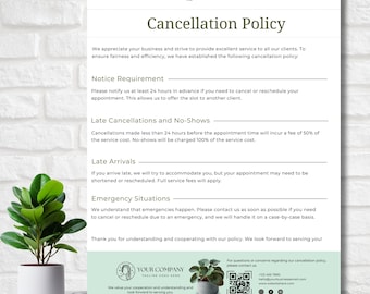 Editable Salon Cancellation Policy, Salon Tools, Hair Salon, Small Business Forms, Salon Policies, Cancellation Policy Template, Spa, CP-LGF
