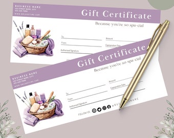 Spa Gift Certificate, Canva Template, Purple Salon Gift Card, Editable Gift Voucher, Printable Gift Voucher, Custom Voucher, Beauty, GC-SPA