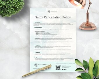 Mint Green Salon Policy, Lash Tech Policy Sign, Spa Terms, Spa Decor, Canva Appointmen Cancellation Template, Beauty Printable, CANMG