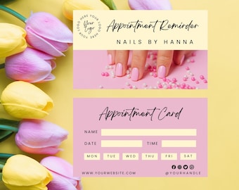 Nail tech, Instant Download, Pink Appointment Card , DIY Appointment Card, Reminder Card, Next Appointment Card for Nail Salon, PY-011